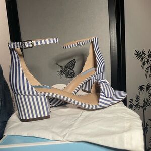 Draper James Blue and White Striped Heels